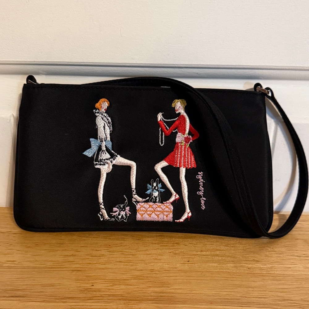 Chic Black Embroidered Clutch